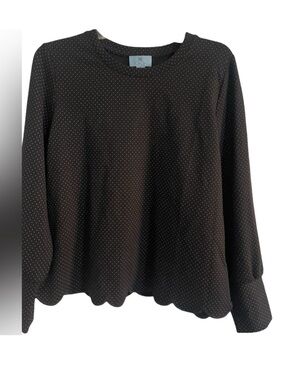 CeCe Women's Long Sleeve Polka Dot Scalloped Hem Top Size Medium